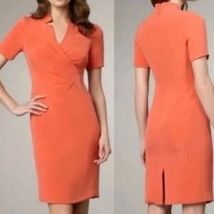 Lafayette 148 SZ 8P 100% Silk Coral Faux Wrap Career Preppy Lined Knee Dress